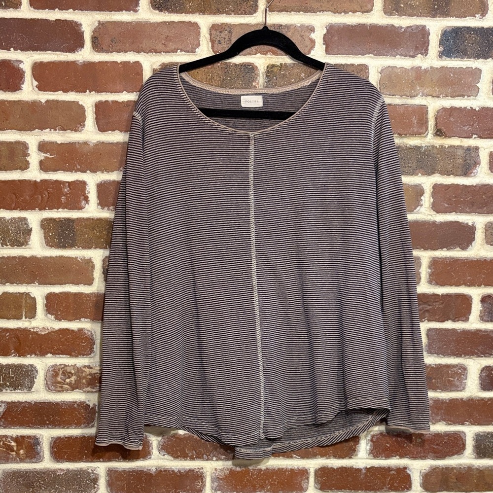 Poetry Black and Tan Striped hemp and organic cotton top size 16